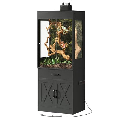 67 Gallon Reptile Tank with Stand,Reptile Enclosure with Cabinet for Lizards,Gecko,Skinks,Snakes,Reptile Terrarium with Power Outlet,Sliding Acrylic Doors,Bearded Dragon Tank Black CAGE001B - color: Black