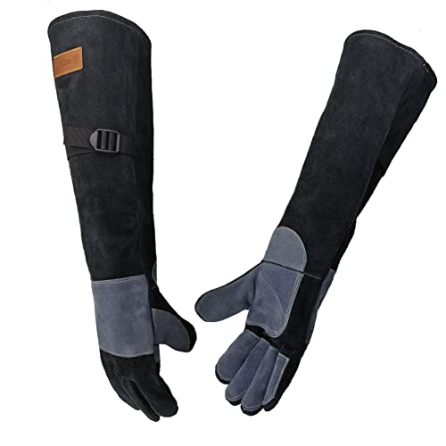 WZQH 23.6 In Leather Welding Gloves for Animal Handling,Grabbing Reptile, Grooming,Trips to Vet,BBQ,Fireplace.Puncture & Scratch Resistant, Bite Proof for Cat Dog Bird Falcon Livestock Snake XL Black - color: Black, size: X-Large (Pack of 1)