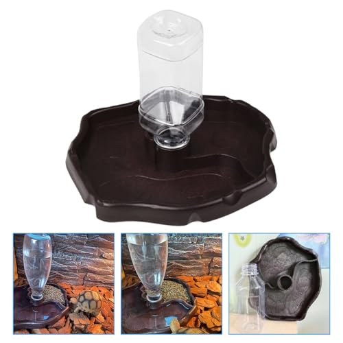 Totority Automatic Reptile Water Dispenser Bowl with Reservoir Deep Brown Portable Turtle and Lizard Tank Accessory for Bearded Dragon and Leopard Gecko