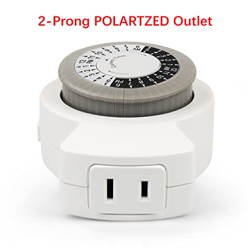 Clear Power 2-Pack Indoor Timer, 1 Polarized Outlet, 24 Hour Plug-in Mechanical Timer, Daily Cycle, Ideal for Lamps, Holiday Decor, Grow Lights, Aquarium, White, DCIT-00012P-DC - style: Mechanical Timer - Polarized Outlet