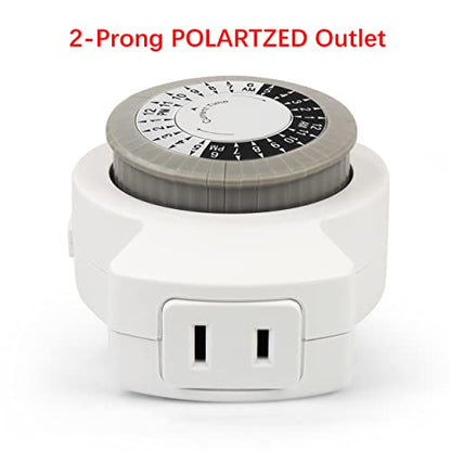 Clear Power 2-Pack Indoor Timer, 1 Polarized Outlet, 24 Hour Plug-in Mechanical Timer, Daily Cycle, Ideal for Lamps, Holiday Decor, Grow Lights, Aquarium, White, DCIT-00012P-DC - style: Mechanical Timer - Polarized Outlet