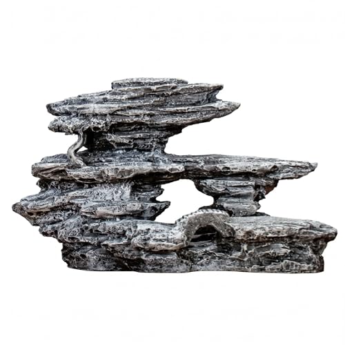 Ceramic Heavyweight Snow-Capped Mountain Aquarium Decorations - Natural Stone Powder Fish Tank Cave, Layered Rockery Hideout & Reptile Ornament - color: Snow-capped Black