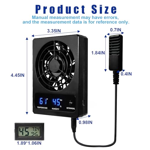 kathson Reptile Ventilation Fan with Humidity Sensor, Reptile Dehumidifier with LED Digital Thermometer for Reptile Enclosure and Terrarium, Terrarium Fan for Snake Bearded Dragon Gecko