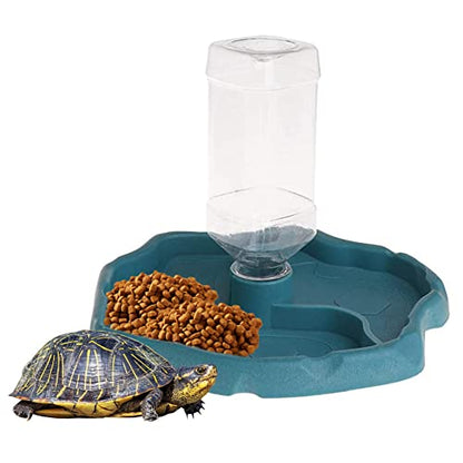 Automatic Reptile Feeder,Reptile Food and Water Dish Bowl,2 in 1 Tortoise Turtle Water Dispenser,Reptile Water Dish with Bottle for Bearded Dragon Gecko Lizard(Blue)