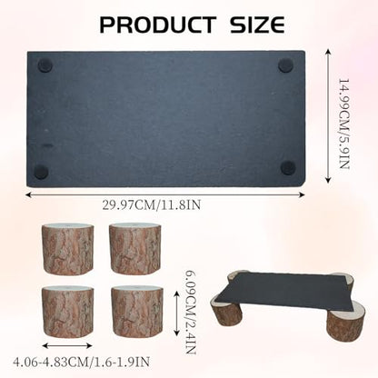 Reptiles Basking Platform with Wooden Pile, 11.8×6×2.4", Extra Large Slate Rocks for Bearded Dragon, Basking Rock for Tortoise Turtle Ball Python Snake Lizard Gecko Chameleon Hideout