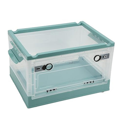 Foldable Reptile Feeding Tank, Ventilated Plastic Terrarium for Lizard Tortoise Frogs with Front Door and Mesh Top, Portable Habitat with Detachable Wheels for Small