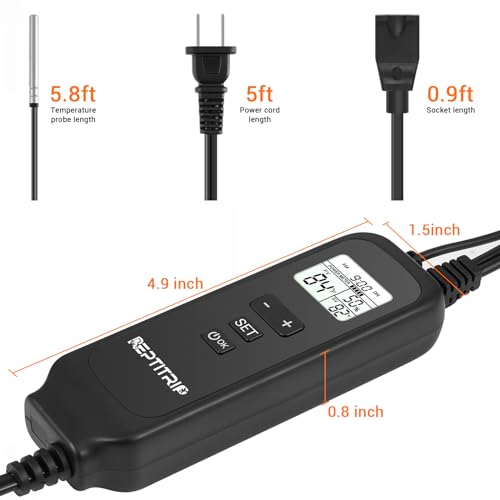Reptile Dimming Thermostat, Adjustable Day and Night Temperature, Thermostat for Reptile Heat Lamp Heat Pad, PID Temperature Controller, Memory Function, ℉/℃ (Model: PT02A)