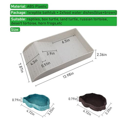 3pcs Tortoise Water Dish with Ramp Turtle Food Water Bowls Rock Reptile Water Dish Tortoises Habitat Accessories Turtle Reptile Bathing Pool (Grey)