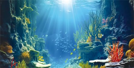 24X16IN Blue Sea Floor Aquarium Background, Natural Underwater World 3D Effect Fish Tank Decorations Background, Art Terrarium Background with 8 EVA Double-Sided Tape - color: Coral, size: 24X16in/60X40cm