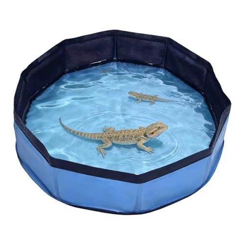 Eooqi Foldable Bearded Dragon Bath Tub, Collapsible Reptile Bath Pool for Lizards, Hedgehogs & Small Pets, Portable Non-Slip Water Tub (Blue, 19 x 3.5 in) | Reinforced Bottom for Added Stability, Ideal for Regular Reptile Grooming - color: Blue
