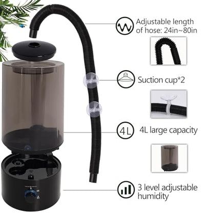 4L Reptile Humidifier Fogger with Extended Hose - Adjustable & Quiet Fogger/Mister for Chameleon, Bearded Dragon, Amphibians - Large Capacity(Black) - color: Black