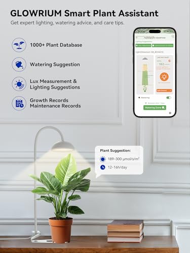 GLOWRIUM Smart Grow Lights for Indoor Plants,10W Full Spectrum Plant Lights with Bluetooth App Control, 360° Flexible Gooseneck Grow Lamp, Auto Timer 3/9/12Hrs, 10 Brightness for Small Plants (White) - color: White