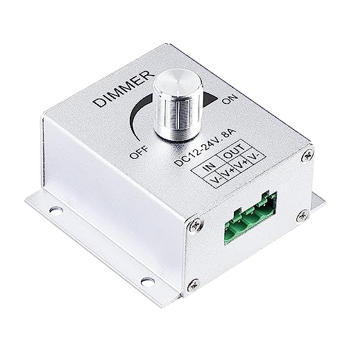 SUPERNIGHT 12V Dimmer Switch, Dimmer Knob Aluminium Case DC12V-24V 8A Single Channel Knob Dimmer Controller for LED Strip Bulb Lamp Light 5050 3528 5630 Single Color LED Strips