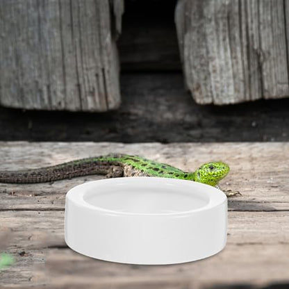 DOITOOL Ceramic Reptile Feeding Bowls Round White Bowls 2 Pcs with Easy Cleaning and Space Saving Design, for Mealworm Feeding and Water Storage for Lizards and Small Reptile Animals