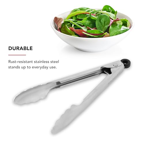 KitchenAid Set of 2 Stainless Steel Tongs with Scalloped Edges Easy Lock Dishwasher Safe Durable and Versatile Silver 7 Inch - color: Stainless Steel, size: 7 Inch (Pack of 2)