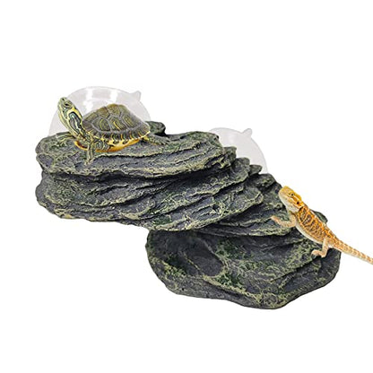 kathson Turtle Basking Platform with Suction Cup Tortoise Climbing Rest Terrace Resin Step Decoration Reptile Habitat Rock Decor for Frogs,Lizards,Geckos,Bearded Dragon-L - style: Slope