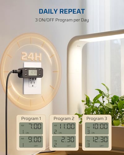 DEWENWILS 24 Hour Programmable Digital Timer Outlet with 1 Grounded Outlet, 2 Pack Timers for Electrical Outlets, 3 Prong Light Timer for Indoor Lamp Fan Aquarium, 125V/15A/1000W, 1/2 HP, Black - style: Black-2PK