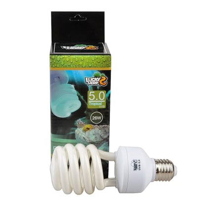 LUCKY HERP 5.0 UVB Fluorescent Bulb,Terrarium Lamp for Tropical Reptiles,E26,Screw Thread (26 Watt) - style: 26 Watts