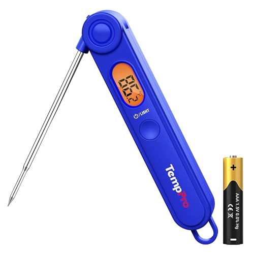 TempPro TP03B Digital Meat Thermometer for Cooking, Instant Read Thermometer with Backlight, Kitchen Food Thermometer for Grill Smoker BBQ Oil Deep Fry Candy Bread Coffee (Previously ThermoPro) - color: Blue
