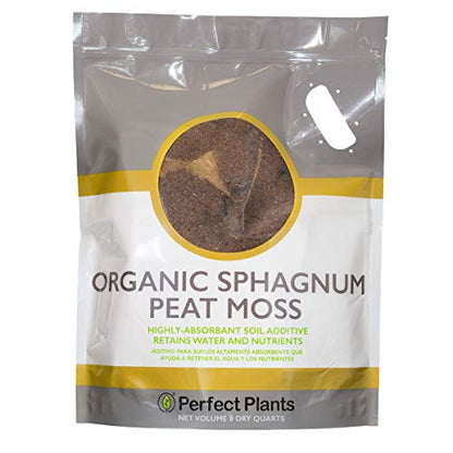 Organic Sphagnum Peat Moss by Perfect Plants - 8 Dry Quarts Absorbs Essential Nutrients When Added to Soil and Enriches Plant Roots - Indoor and Outdoor Soil Medium and Acidifier - size: 8qts.