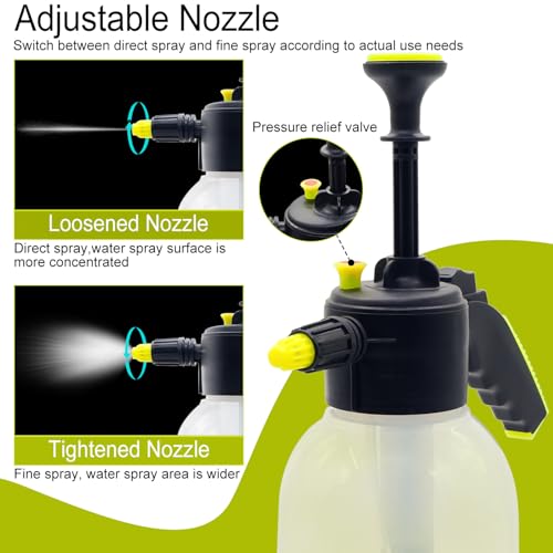 0.5 Gallon Handheld Pump Sprayer, 2L Garden Pressure Sprayer, 68oz Water Spray Bottle with Safety Valve, Adjustable Nozzle, for Watering,Plant Spraying, Home Cleaning, Fertilizing (Clear) - color: Clear
