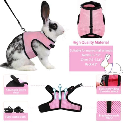 Small Pet Carrier Backpack Rabbit Carrier with Harness Vest Stretchy Elastic Leash Large Breathable Pet Carrier Airline Approved for Bunny Guinea Pig Ferret Hedgehog Kitten Travel Walking - color: Rabbit Carrier Backpack