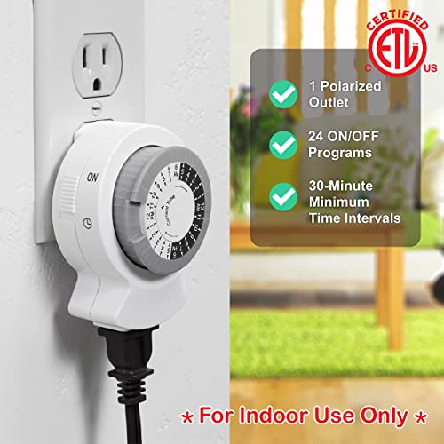 Clear Power 2-Pack Indoor Timer, 1 Polarized Outlet, 24 Hour Plug-in Mechanical Timer, Daily Cycle, Ideal for Lamps, Holiday Decor, Grow Lights, Aquarium, White, DCIT-00012P-DC - style: Mechanical Timer - Polarized Outlet