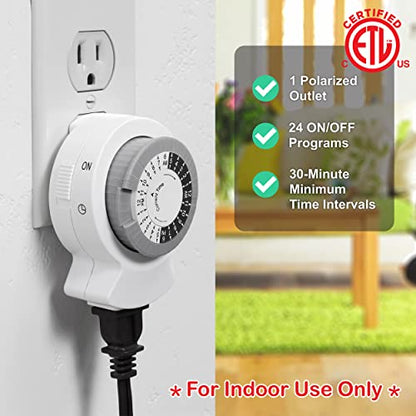 Clear Power 2-Pack Indoor Timer, 1 Polarized Outlet, 24 Hour Plug-in Mechanical Timer, Daily Cycle, Ideal for Lamps, Holiday Decor, Grow Lights, Aquarium, White, DCIT-00012P-DC - style: Mechanical Timer - Polarized Outlet