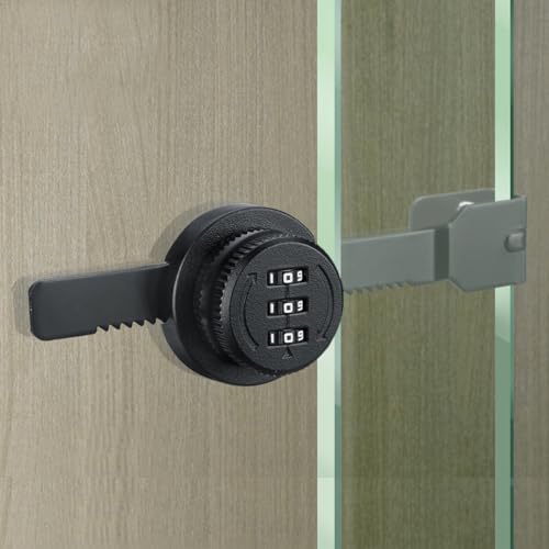 ETEKJOY Keyless Ratchet Lock for Sliding Glass Door Showcase Display Case Cabinet 3-Digital Password Combination (Black) - color: Black