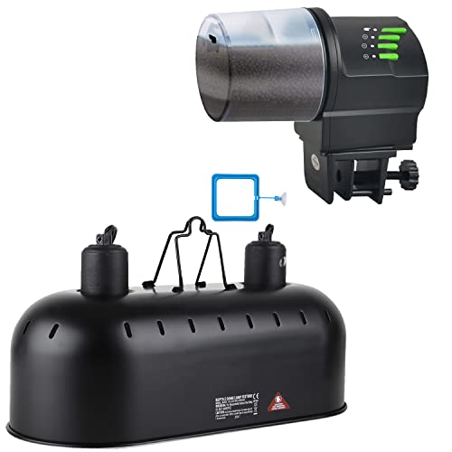 DXOPHIEX Dual Reptile Heat lamp Fixture 150W and Automatic Fish Feeder