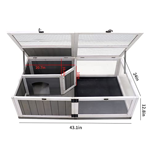 CIATRE Tortoise Habitat Wooden Tortoise House Tray Indoor Turtle Enclosure for Small Animals Outdoor Wooden Reptile Cage with PVC Trays, Acrylic Enclosure, 2-Room Design, Safe and Durable Construction