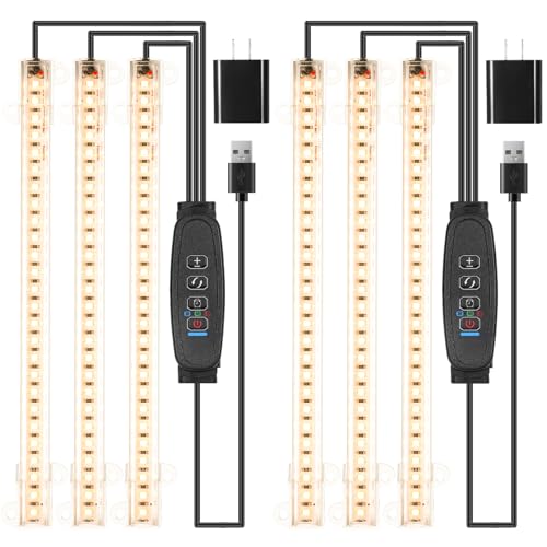 LED Grow Light Strips, Grow Lights for Indoor Plants Full Spectrum 3000K, Plant Light Bar with 3/9/12H Timer, 10 Dimmable Levels for Seedling Succulent,Best Match for Plant Shelf(3 Head×2 Pack) - color: Warm, size: 8.6Inch 3 Head 2 Pack