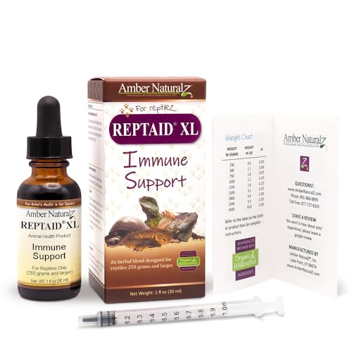 AMBER NATURALZ Reptaid XL Herbal Supplement for Large Reptiles | Herbal Pet Supplement for Immune Support | for Reptiles Above 250g | 1 Fluid Ounce Glass Bottle | Manufactured in the USA - size: Over 250 grams