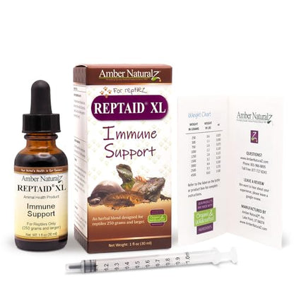 AMBER NATURALZ Reptaid XL Herbal Supplement for Large Reptiles | Herbal Pet Supplement for Immune Support | for Reptiles Above 250g | 1 Fluid Ounce Glass Bottle | Manufactured in the USA - size: Over 250 grams