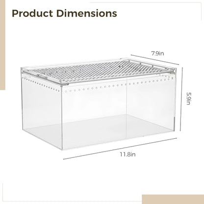 Reptile Terrarium Enclosure, 11.8 x 7.9 x 5.9 in / 30 x 20 x 15 cm Acrylic Tarantula Breeding Box, Transparent Jumping Spider Cage, Snake Terrarium