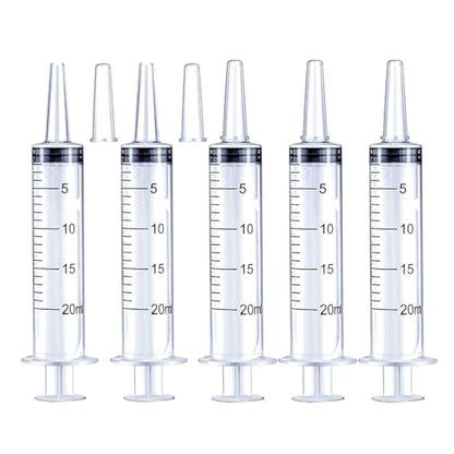 5Pack 20ml Plastic Syringe with caps for Liquid Measuring,Oral,Scientific Labs,Feeding Pets, Oil or Glue Applicator, Halloween Party, Sterile Individually Packed