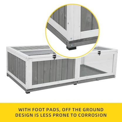 Tortoise Enclosure Outdoor Indoor Wooden Large Tortoises Habitat Box Turtle Habitat Tortoise House Bunny Rabbit Snake Hamster Reptile Terrarium Cage with Tray for Small Animals and Reptile, Grey