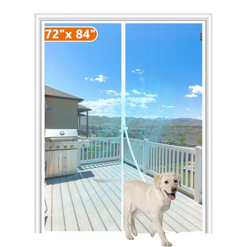MAGZO Magnetic Screen Door Fits Door Size 72"x 84", Heavy Duty Mesh White | 74" x 85" Hands-Free Door Screen Magnetic Closure & Windproof Fastener, Pet Friendly French Screen Door Mesh - color: White, size: 72" x 84" Door (74" x 85" Screen)