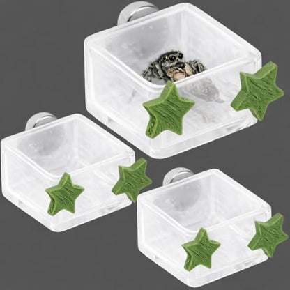 3 Pcs Magnetic Jumping Spider Feeding Dish Jumping Spider Enclosure Accessories Star-Shaped Design Reptile Water Bowl for Other Small Reptiles or Insects (Transparent + Army Green) - color: Transparent + Army Green