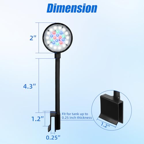 AQUANEAT Clip on Aquarium Light for up to 3 Gal Fish Tank, Auto On Off with Timer, Dimmable Small Fish Tank Light USB for Nano Tank (Small with Timer & Dimmer) - size: Small with Timer & Dimmer