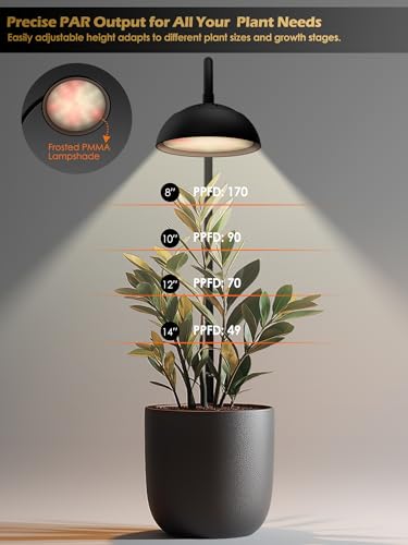 GLOWRIUM Smart Grow Lights for Indoor Plants,10W Full Spectrum LED Plant Light with 3/9/12 Timer,10 Dimmable Levels,Height Adjustable Grow Light with Base (Black) - color: Black