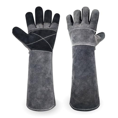 Long Welding Gloves 23.6 Inches 932℉,Heat/Fire Resistant Leather For Mig, Tig, Stick, Forge, BBQ, Grill, Fireplace - color: Grey