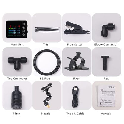 Double Pump Reptile Humidifier Misting System with Color Screen Adjustable Nozzle Automatic Spraying Reptile Mister for Aquarium