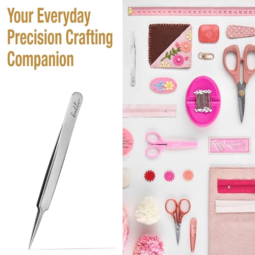 Beaditive High Precision Needle Nose Tweezers - 4.7" Craft Tweezers for Sewing, Beading, Quilling & DIY Crafts - Non-Serrated Jewelry Tweezers with Fine Tips - Stainless Steel