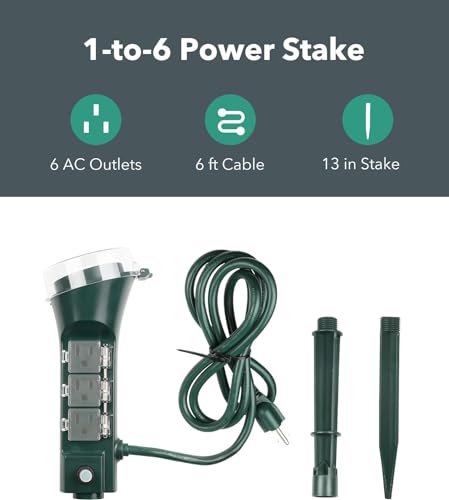 BN-LINK Outdoor 6ft Extension Cord Power Stake with 6 Outlets, Outside Power Strip with Overload Protection & Weatherproof Covers, Waterproof Yard Stake Outlets Use for Camping, Sprinkler, Party - size: Mechanical