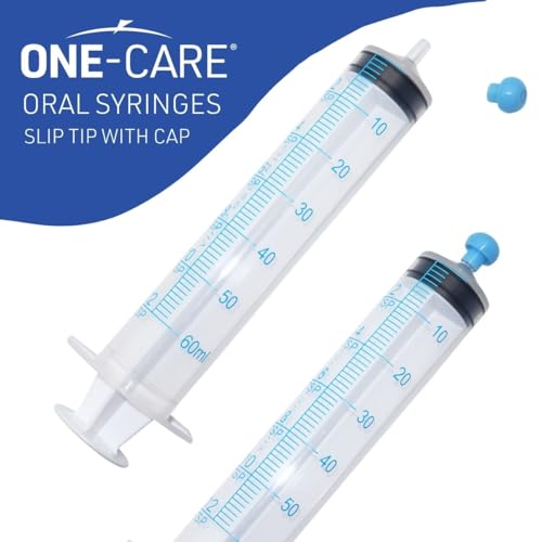 ONE-CARE 60ml Oral Syringe with Cap - Sterile, Individually Wrapped - 25 Syringes/box (25 Pack), Slip Tip, Syringe for Liquid, Versatiie use - size: 60ml
