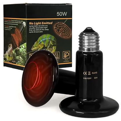 BNOSDM 2 Pack 50W Non-Light Emitting Ceramic Heat Emitter, Reptile Heat Lamp Bulbs, Brooder Coop Heater Lamp Bulb for Amphibian Reptiles Lizard Turtle Chicken - color: Pack of 2/Black, size: 50 Watts