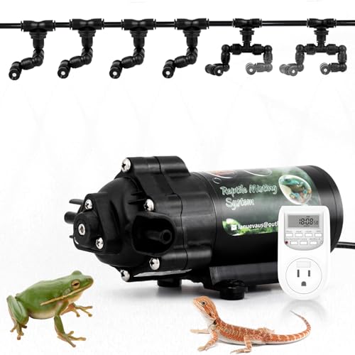 LANUEVA Reptile Humidifier, Quieter Mister Fogger for Terrarium with 4 Single Misting Nozzle + 2 Double Misting Nozzle, Automatic Spray System for Chameleon, Lizard, Snake, Frog (with Outlet Timer) - size: Pump with Outlet Timer