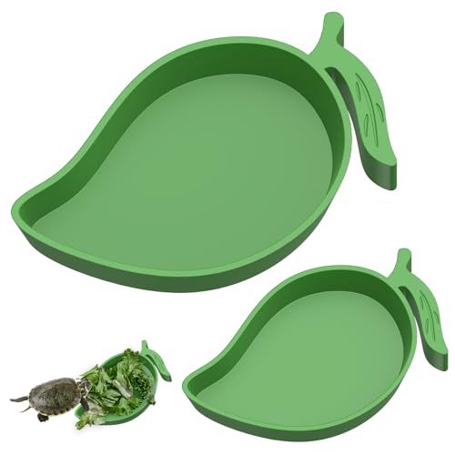 Pawfly 2 Pcs Reptile Water Bowl, Tortoise Water Dish, Food & Water Feeder, Cute Mango Feeding Dish, Tortoise Habitat Accessories for Turtle, Gecko, Bearded Dragon & Lizard, 2 Sizes - color: Mango-Shaped, size: 2 PCS