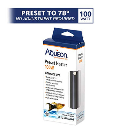 Aqueon Aquarium Fish Tank Preset Heater For Up To 40 Gallons, 100 Watts - size: 100 Watts